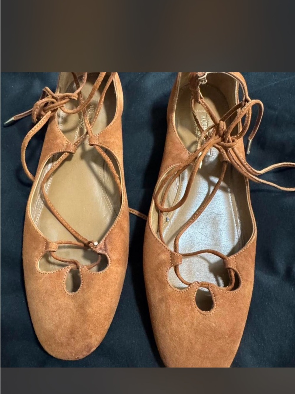 Aquazzura Cognac Suede Lace-Up Ballet Flats